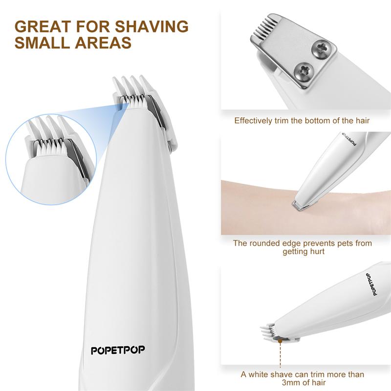 POPETPOP Pet Paw Hair Clipper Rechargeable Pet Hair Grooming Kit Adjustable Multi-Functional Dog Feet Hair Shaver (White)