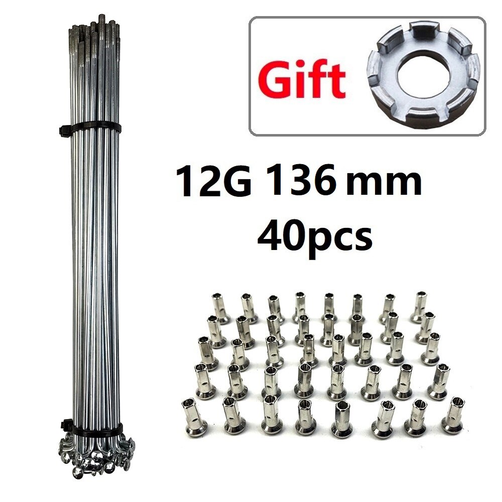 Silver Color Ebike Hub Motor Wheel Spokes 16/20/24/26/27.5/28/29 inch 700C 12G Mountain Bike Spokes J-bend Steel Wires: 136mm 40pcs tool