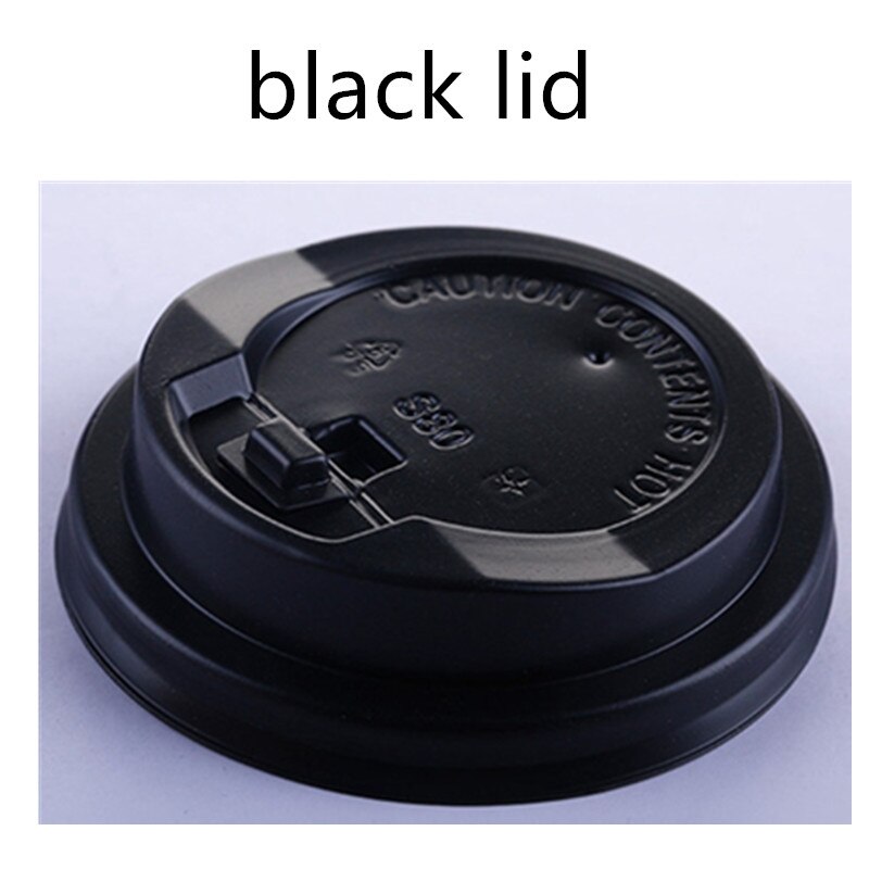 50pcs Net red thick disposable coffee cup drink milk tea paper cups takeaway packaging wtih lid stamping cup holder: black lid