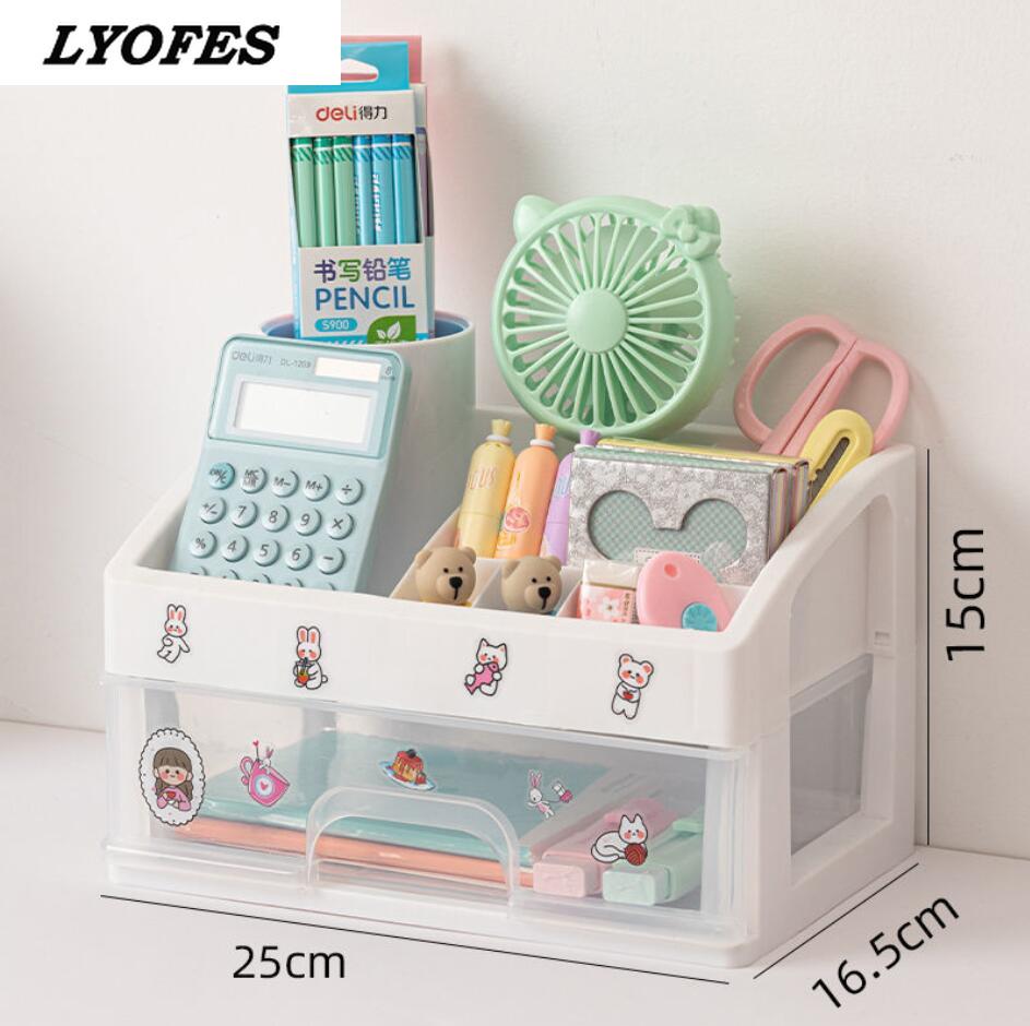 Organizador de escritorio de varios niveles, caja de almacenamiento de escritorio, pegatina gratis, escuela, transparente, accesorios de papelería: Medium-1layer