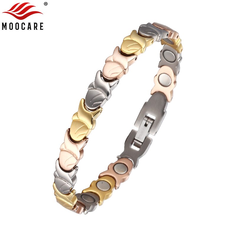 Moocare Vrouwen Mode Eenvoudige Drie-Kleur Magneet Magnetische Therapie Puur Titanium Armband: MIX-color