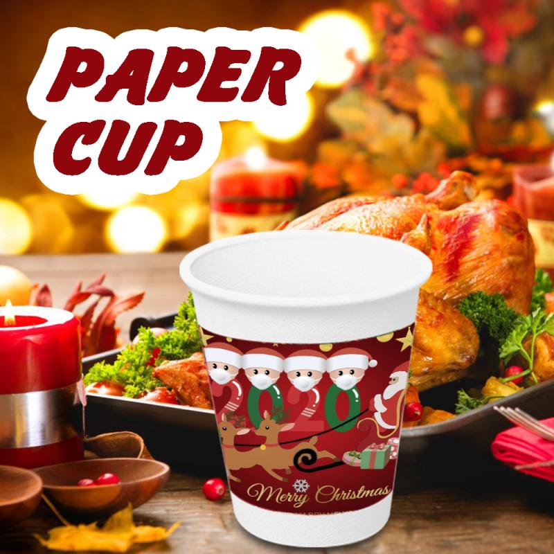 10 stücke Frohe Weihnachten Einweg Tasse Santa Claus Tragen Masken Familie aufbringen Einweg Pappbecher Weihnachten Party Nachtisch Tassen