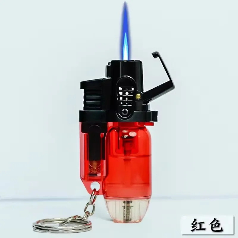 Briquet torche, briquets à jet de flamme verte, cuisine de réservoir de carburant visible coupe-vent à flamme réglable, extérieur, barbecue (sans gaz butane): GRIS