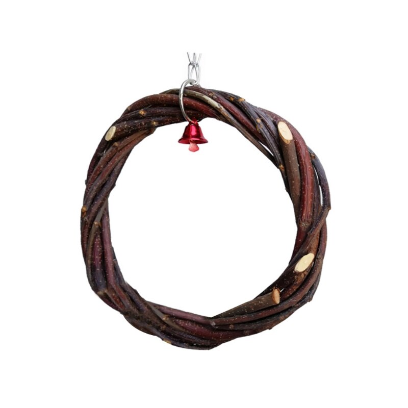 Pet Rattan Hoop Hanging Cage Climb Swing Chew Bite Ring with Bell Toy Birds Parrot Macaw Standing Perches Platform: Diameter 10cm