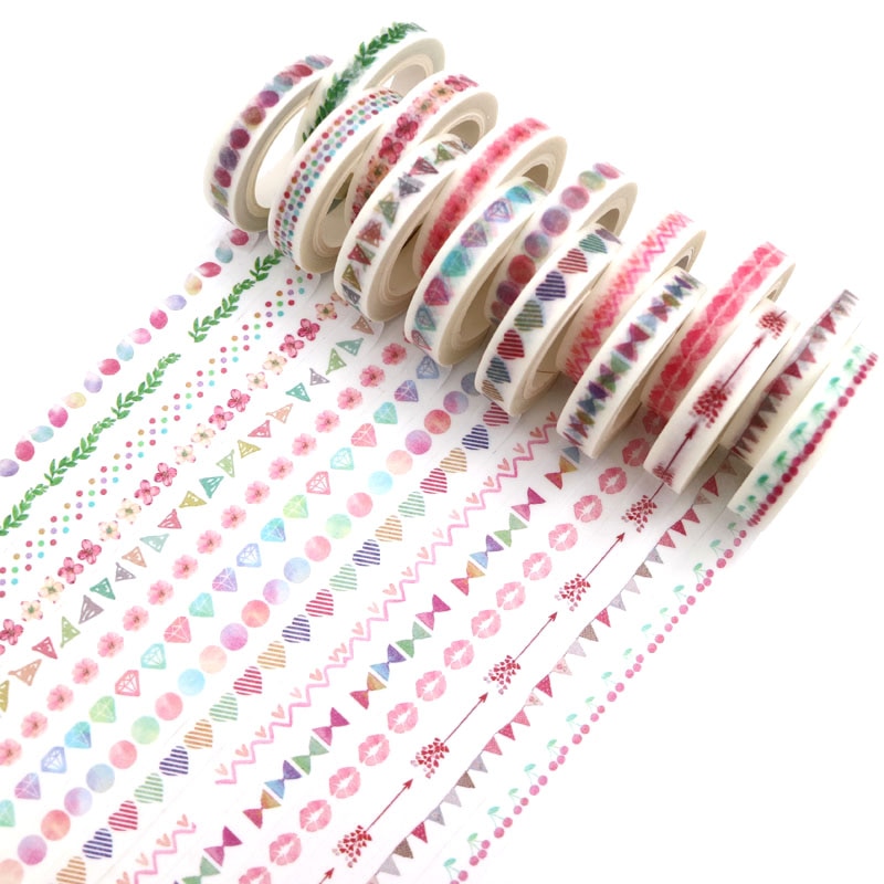 Ruban adhésif Washi Slim, 0.8CM de large, étiquette autocollante, usage quotidien, , amour, fournitures scolaires et de bureau, pour bricolage et Scrapbooking