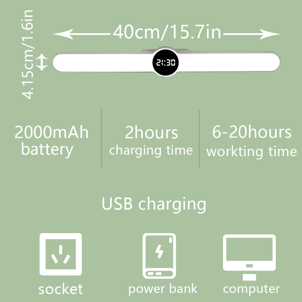 Bordlampe klokke ledet skrivebordslampe studie lese magnetisk lys usb lys bærbar trinnløs dimming kontor soverom nattbord lampe
