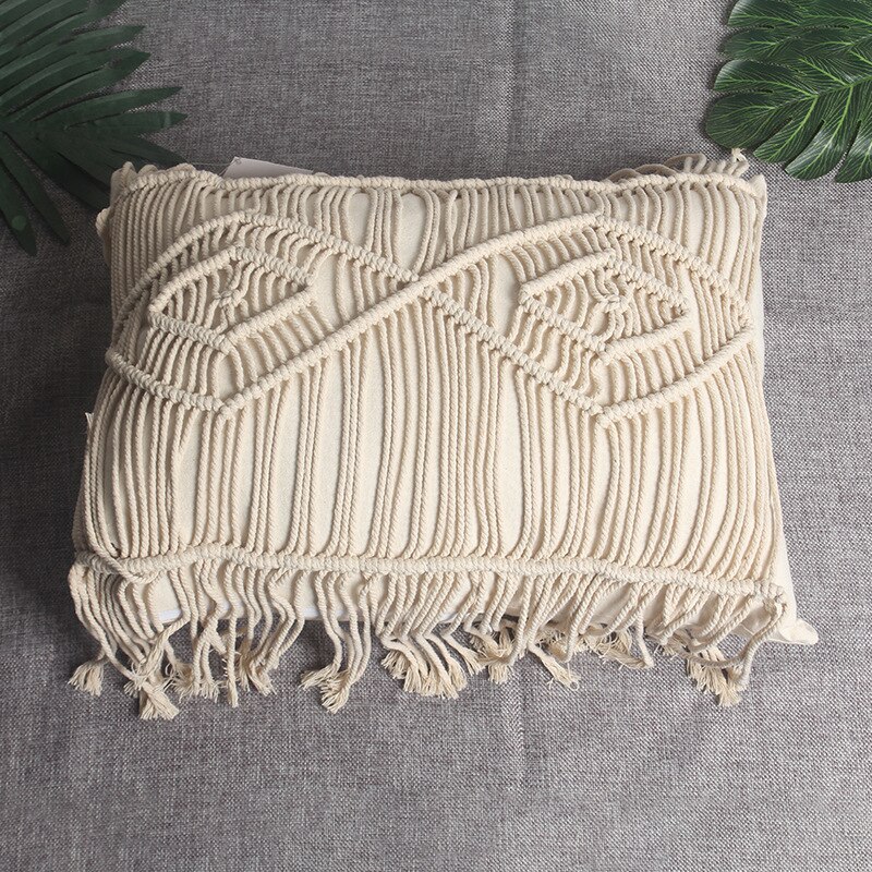 Boheme håndlavet hæklet kvast pudebetræk 42 x 32cm macrame pudebetræk til hjemmebil pude dekoration