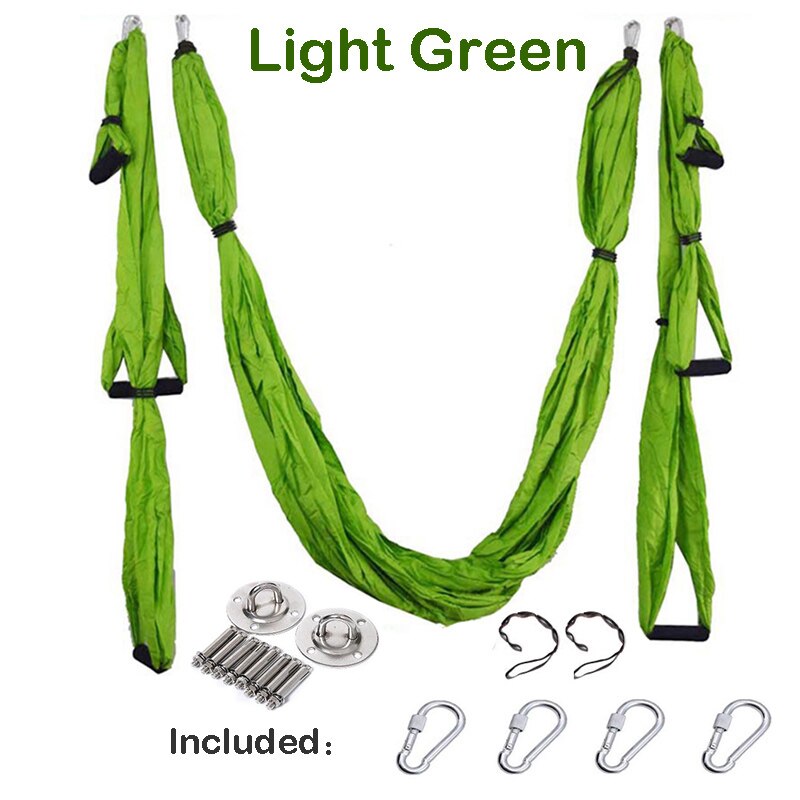 Yoga Hammock Gym Strength Inversion Anti-Gravity Aerial Traction Swing Yoga Belt Set: Light Green