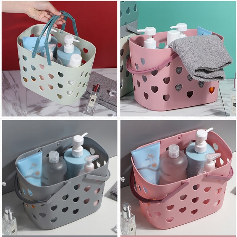 Portable Shower Caddy Tote Heart Shaped Hollow Plastic Storage Basket with Handle Box Organizer Bin for Bathroom Pantry