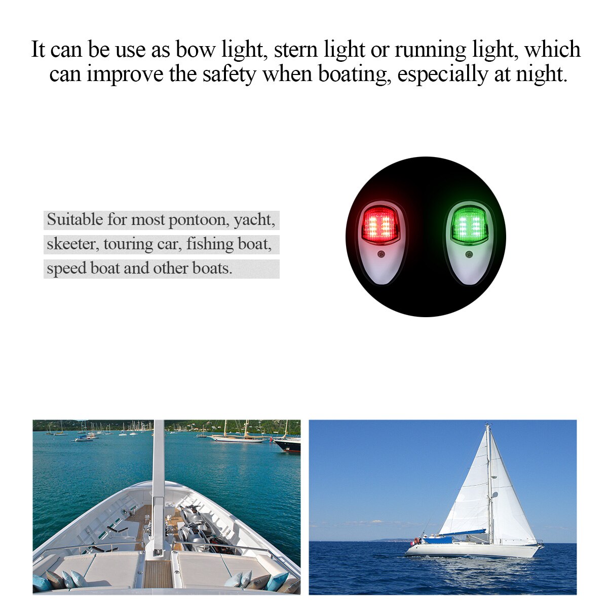2 Pcs Sail Signal Light Navigation Light With Red Green Bow Waterproof LED Marine Boat Marine Indicator Ship Warning Light
