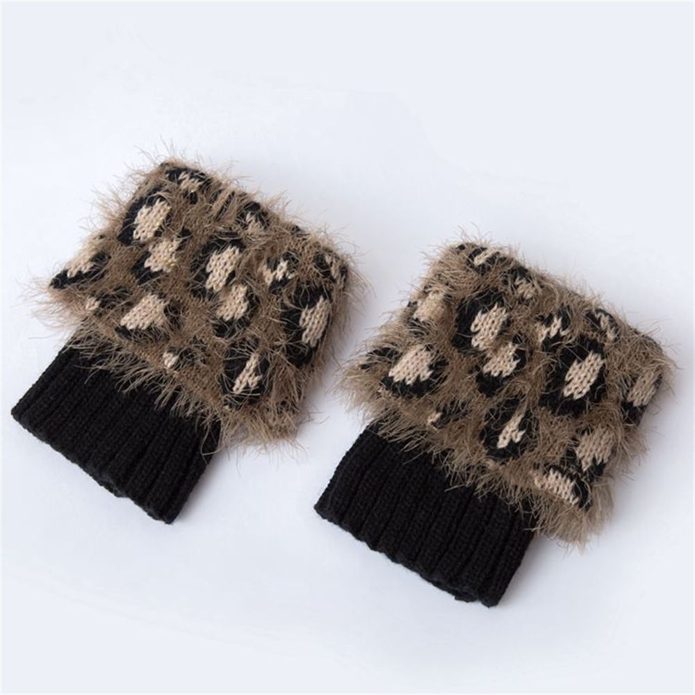 Elastische Knöchel Wärmer Gestrickte Socken Winter warm Stiefel Socken Leopard Pelz trimmen Beinlinge: Schwarz