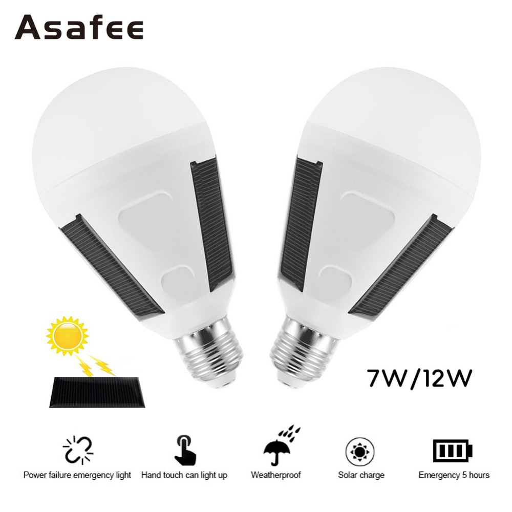 Asafee Solar LED Lamp Lamp E27 7W 12W LED Solar Emergency Lamp Camping Draagbare Zonne Noodverlichting Lamp voor Indoor Outdoor
