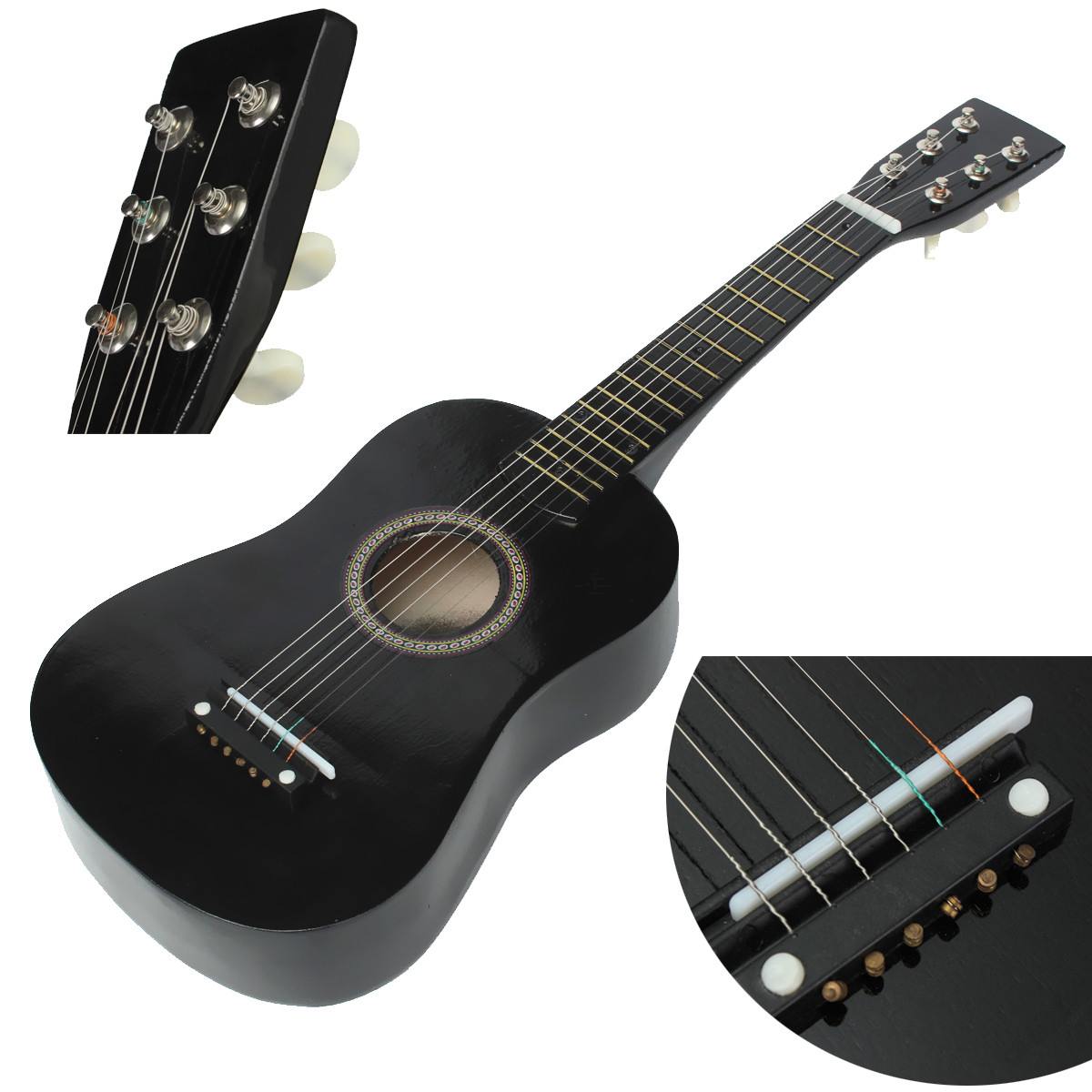 23 inches Black 6 Strings Folk Acoustic Guitar Beginner Wood Acoustic Guitar Music Instrument with Pick Wire for Children Kids
