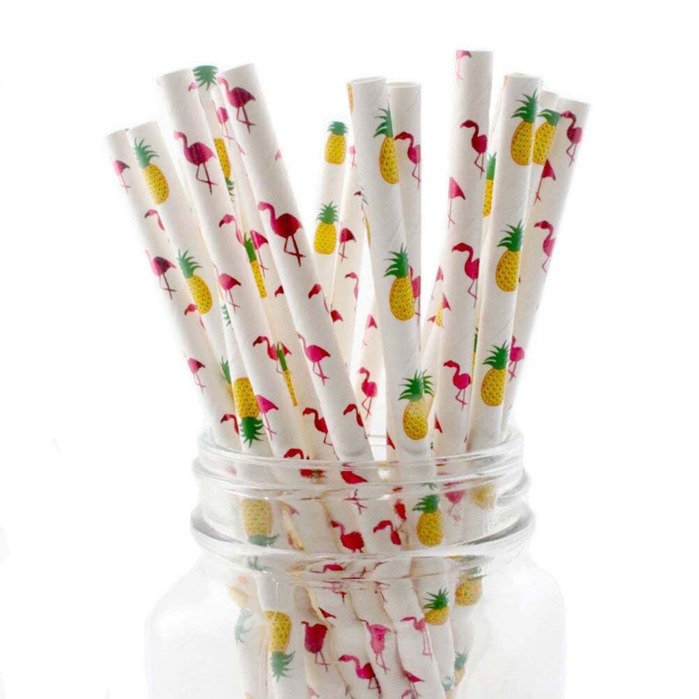 100 stuks papieren rietjes, afbreekbare fruitpatroon drinkpapier pipetten cocktail rietje drinkrietje feestdecoratie