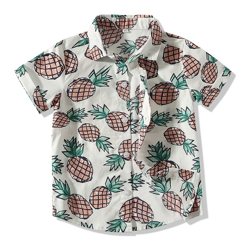 Emmababy-Camiseta de manga corta con piña impresa para bebé, Camisa de algodón informal de verano para niño pequeño de 6 a 3 años con cuello vuelto: White / 24 meses