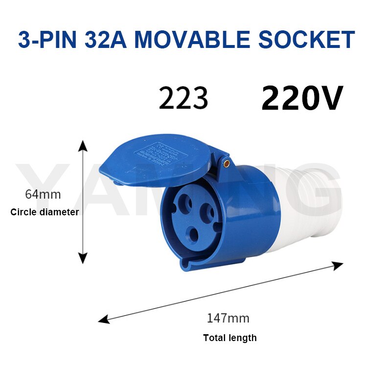 3 Pins Waterproof Industrial Plug Socket Embeded Surface Mounted Connector 16A/32A Aviation Explosion-proof Male And Female: 32A active socket