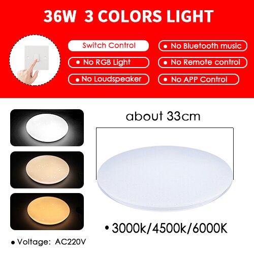 RGB Mordern LED Ceiling Light Dimmable 220V APP Remote Control Bluetooth & Music Speaker Colorful bedroom living room Smart Lamp: 3 colors-33cm