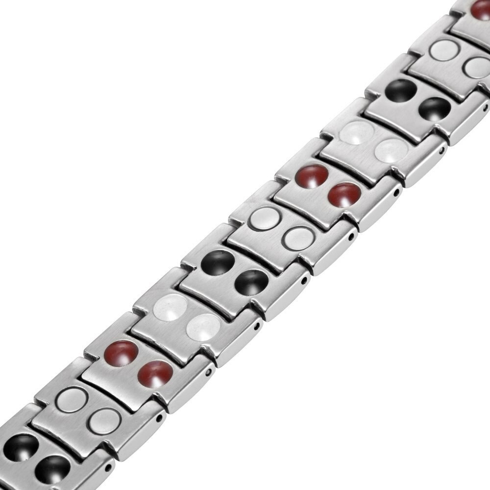 FINE4U B389 Mens Titanium Magnetic Bracelets Arthritis Relief Pain Health Double Row 4 Elements Strong Magnets