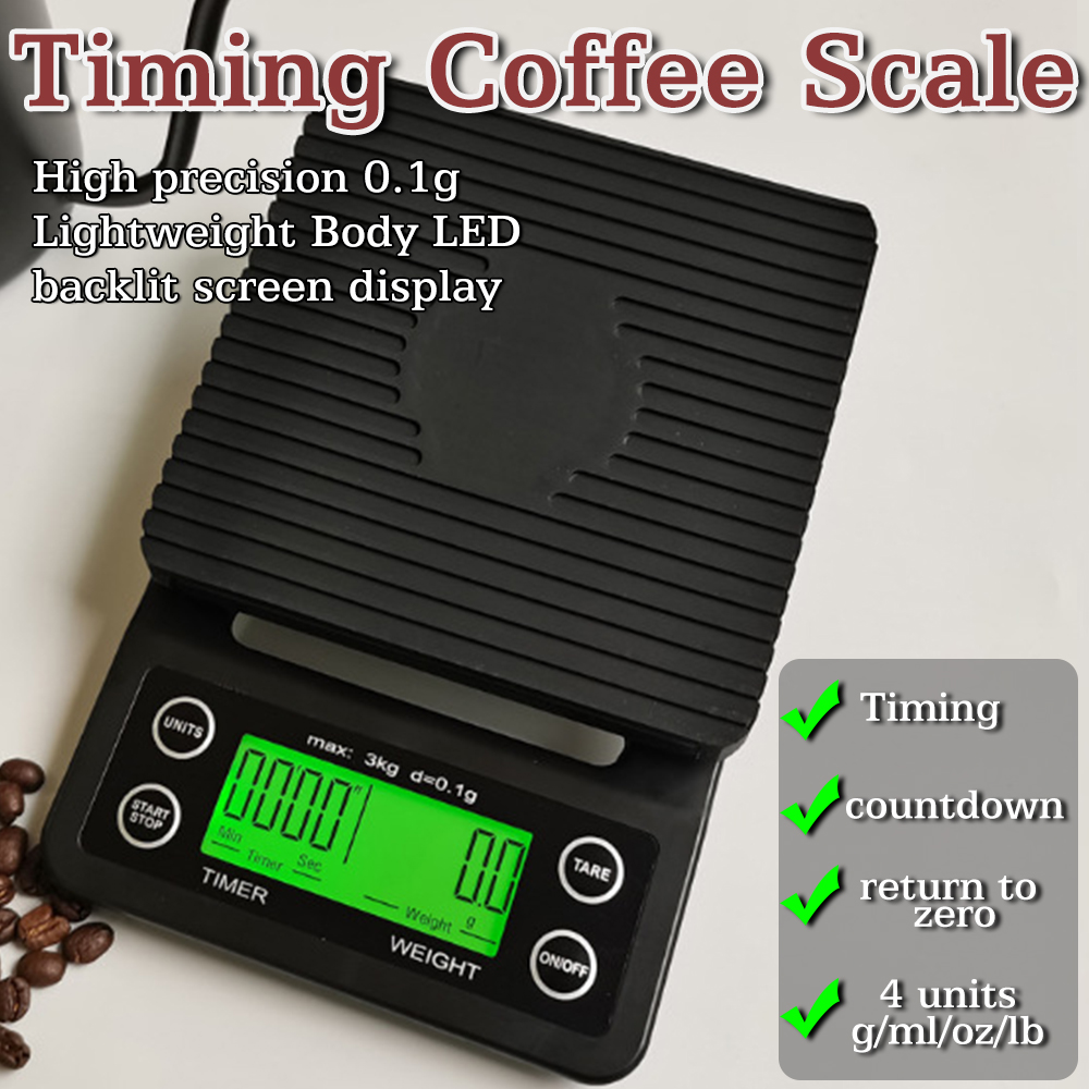 High Precision Coffee Scales Weight 0.1g With Timer Portable Electronic Digital Kitchen Scale LCD Numerical conversion