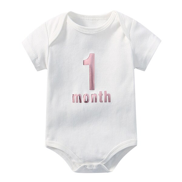 Body de niño y niña para recién nacido de 0 a 1 mes, ropa de niños y bebés con cuello redondo de algodón blanco, traje de pijama para mamá y papá con letras I Love Summer: pink 1 month