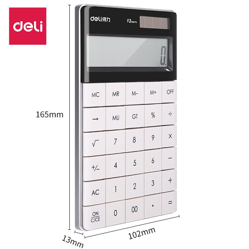Deli Calculator 1589 Solar Energy Colorful Business Tablet Computer Button Office Financial Computer Student Examination: white