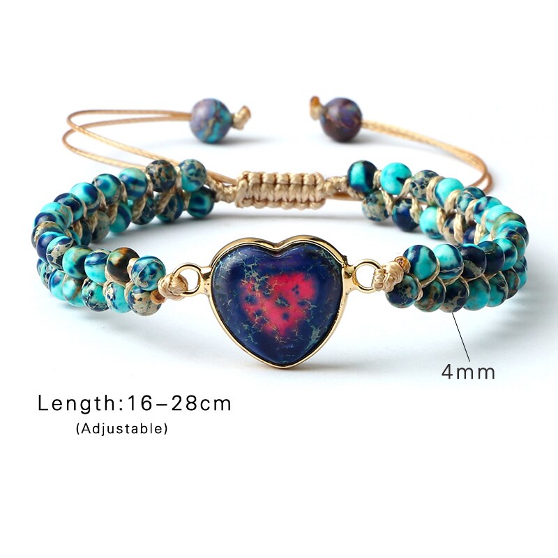 Clássico de pedra natural forma do coração charme macrame pulseira feminino masculino artesanal ajustável trançado pulseiras jóias presente da amizade