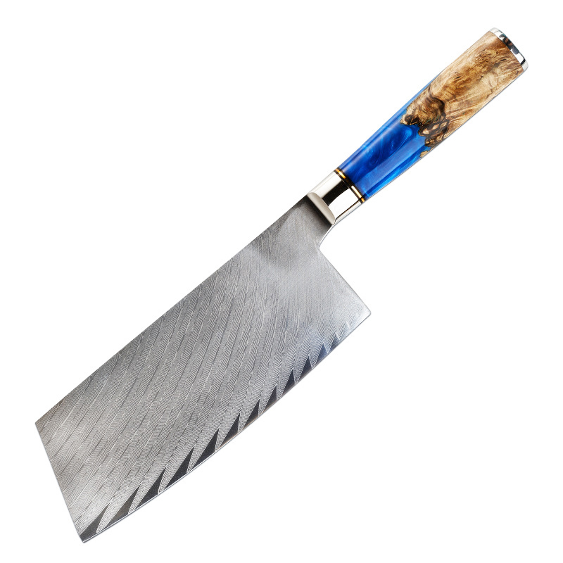 Kitchen Knives-Set Damascus Steel Chef Knife Cleaver Paring Slicing Knife Santoku Knife Blue Resin and Color Wood Handle 1-4set: Yellow