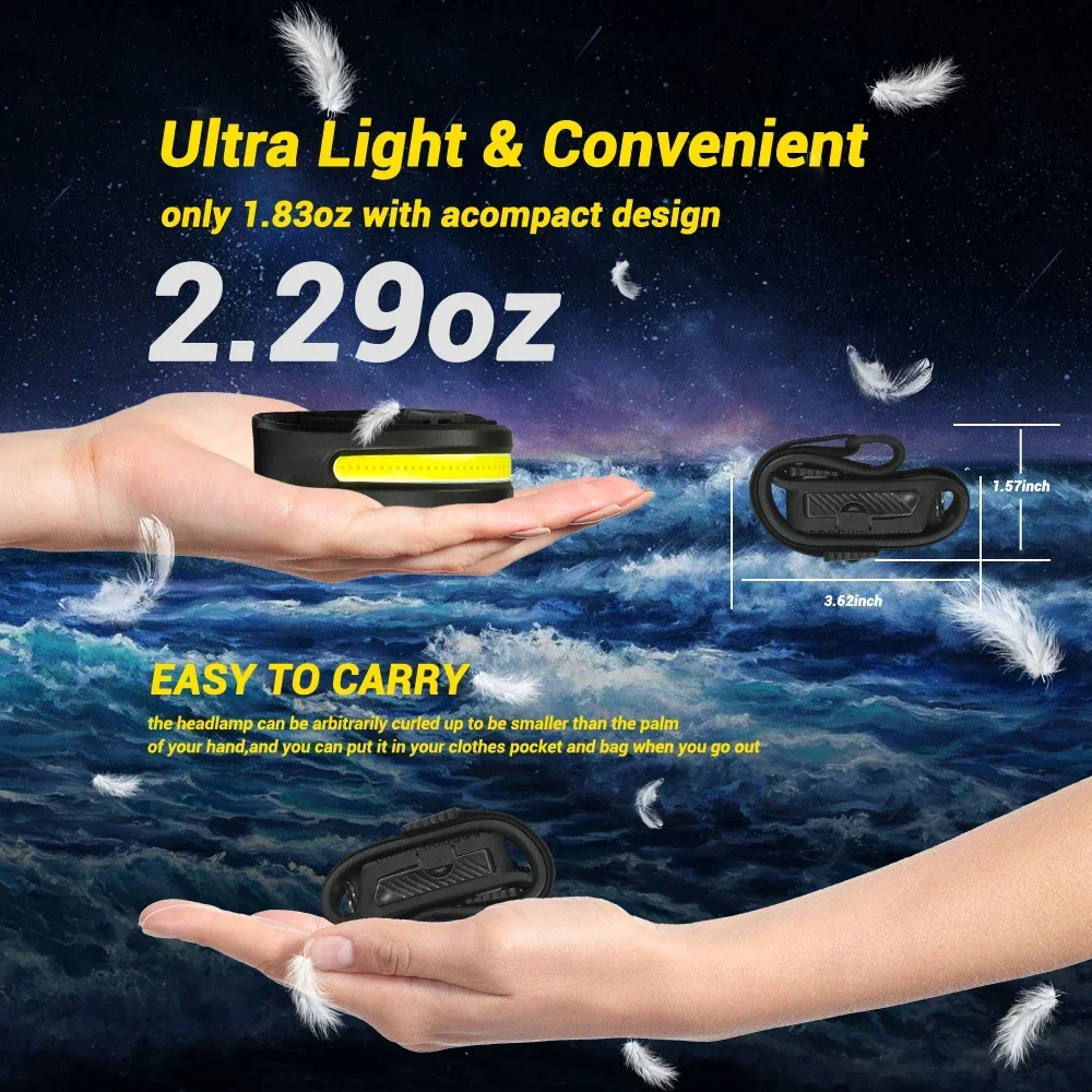 1-10 stk. led-sensorpandelampe med indbygget batteri, usb-genopladelig hovedlommelygte, pandelampe, camping, fiskeri, søgelampe