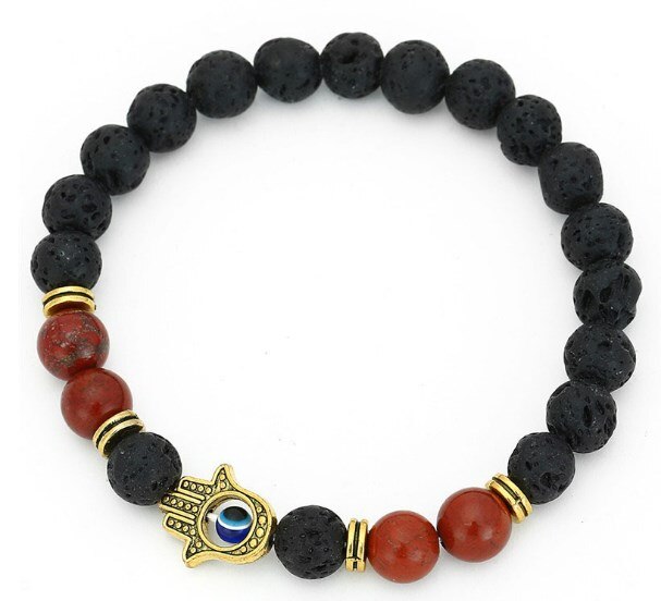 8mm fd34 micro pave cz zircon zirconia elastic set natural stone agate onyx volcanic lava fatima hand palm bracelet
