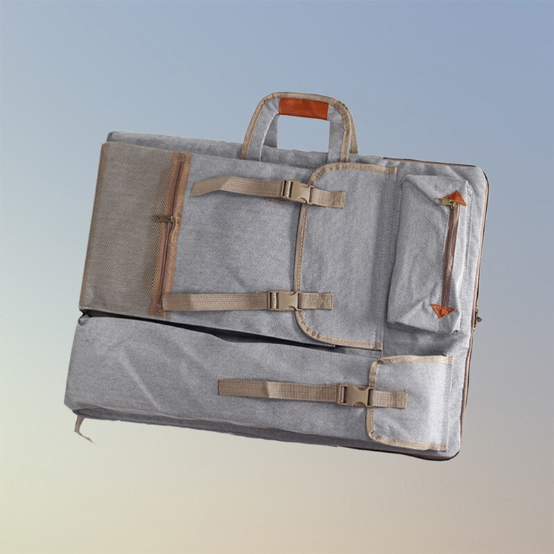 Kunst portefølje taske sag rygsæk tegnebræt skuldertaske med lynlås skulderstropper til kunstner malere studerende kunstværk grå