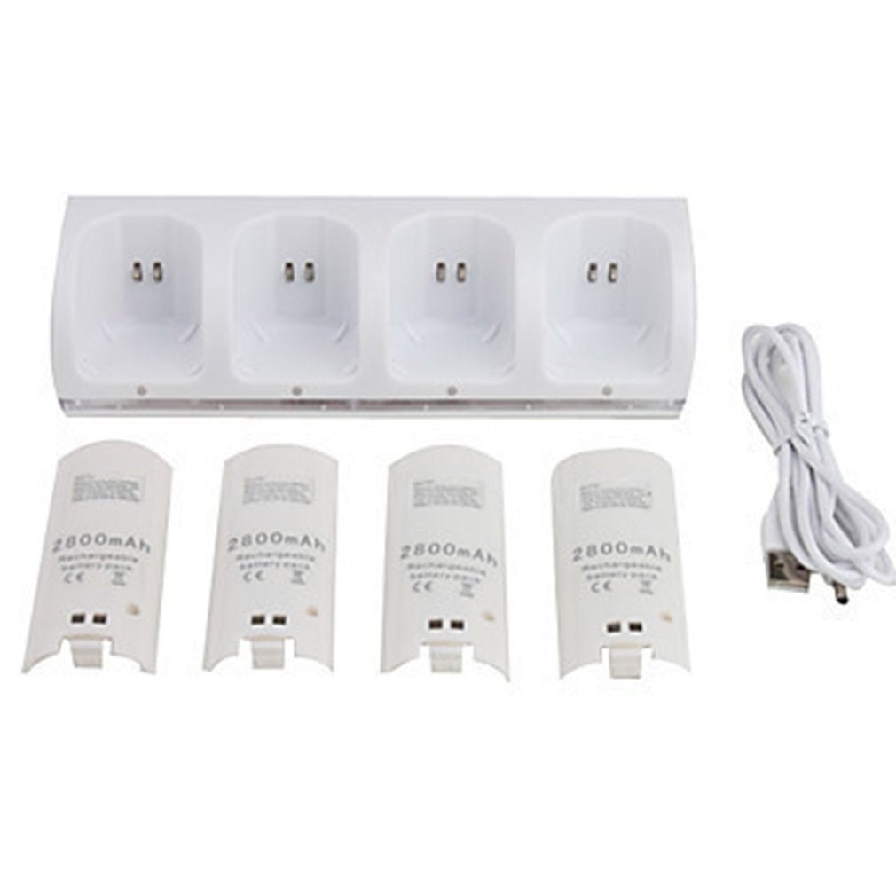 Voor Nintend Wii Remote Controller Charger Opladen Dock Station + 2 Batterijen Game Accessoires: white four batteries