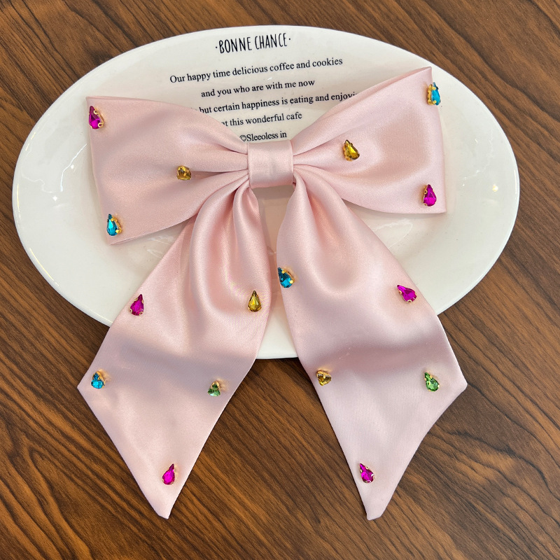 Ladies' Hair Clips Bowknots Colorful Rhinestones Barrette Headwear Sweet Gentle Versatile High Hair Accessories: Milky White