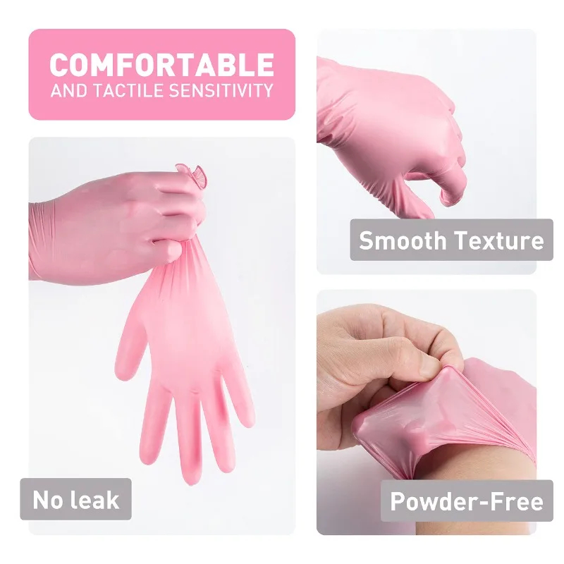 100/50/20PCS Light Pink Disposable Nitrile Gloves Light Pink Gloves For Kitchen Waterproof Anti-static Durable Cooking Tools