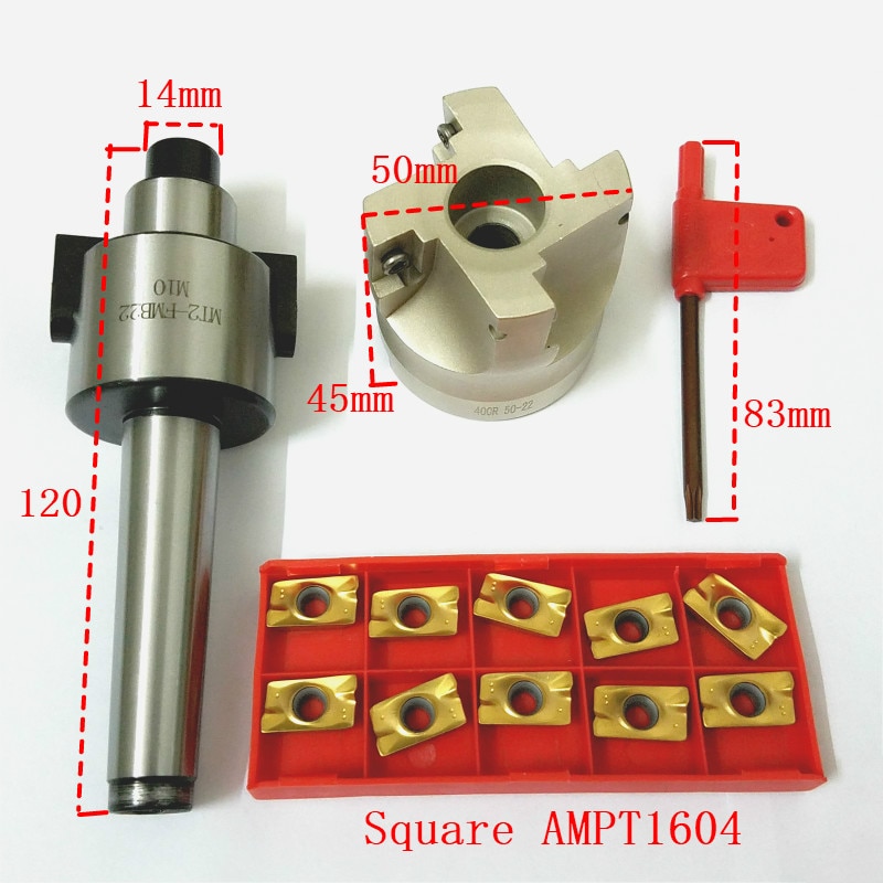 4 groeven  mt2 400r vlakfrees 50mm + 10 stuks apmt 1604 hardmetalen wisselplaten met sleutel voor freesgereedschap