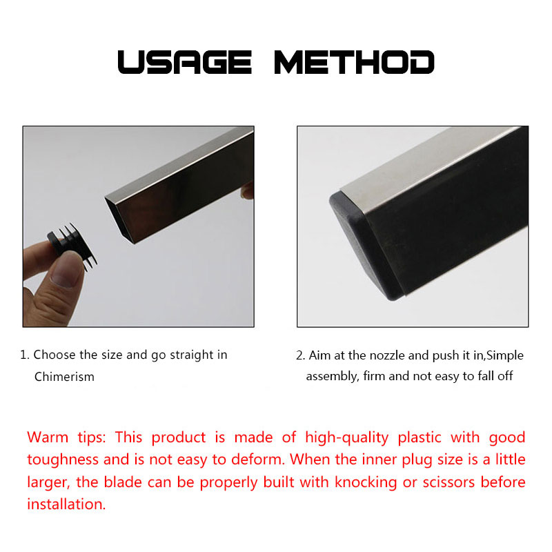 10Pcs Black Plastic Steel square pipe plug Furniture Leg plug Anti Slip Feet Protector Pad Plastic square tube cap plug