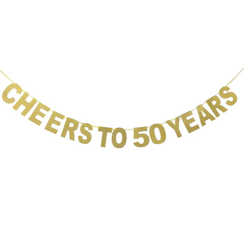 Gold Glitter Banner "cheers to 10/20/30/40/50/60/70/80/90 years" Garland Birthday Wedding Anniversary Party Celebration Supplies: 50