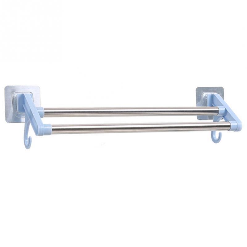 Towel Racks Double Sticks Holders Stainless Steel Wall-mounted Towel Rail Rack Bathroom Kitchen Punch-free Storage Shelf: 01