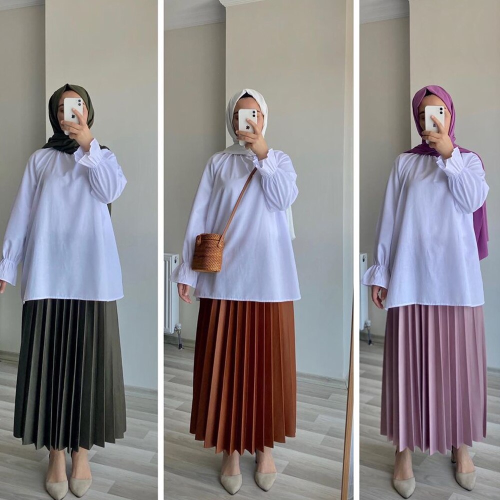 Siskakia-Camisa blanca de cuello alto para mujer, camisa de manga larga acampanada, suelta e independiente, Tops turcos árabes,