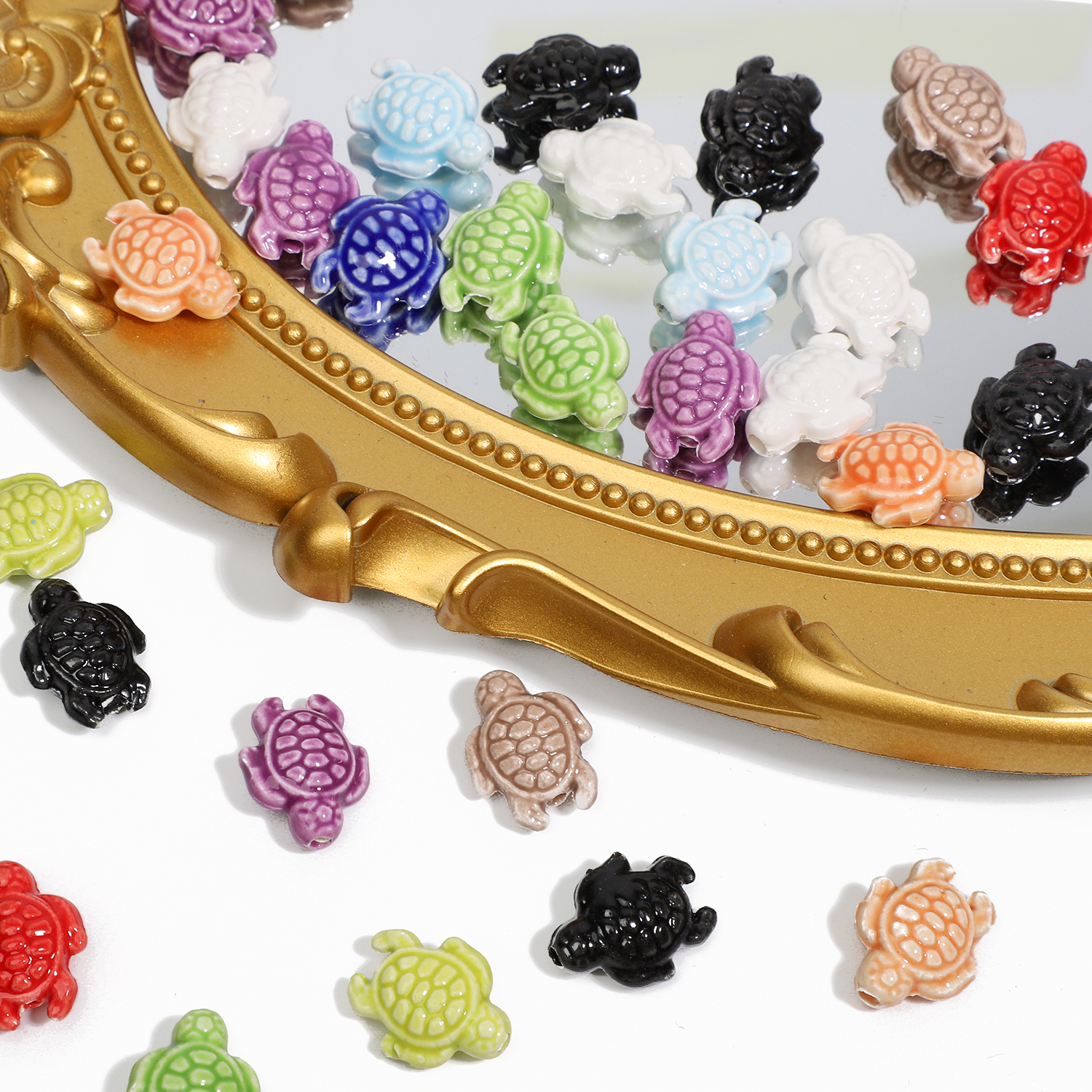 10 Uds. De cuentas coloridas mezcladas de tortuga marina, cuentas espaciadoras de cerámica esmaltadas florales, joyería para hacer DIY, collar, pendiente, pulsera, 19x15mm