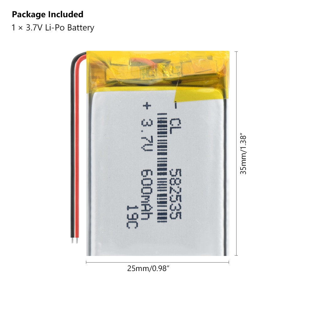 582535 3.7V 600mAh Rechargeable li lithium polymer li po Battery For Watch GPS LED Light MP3 Toy dvr navigation video recorder