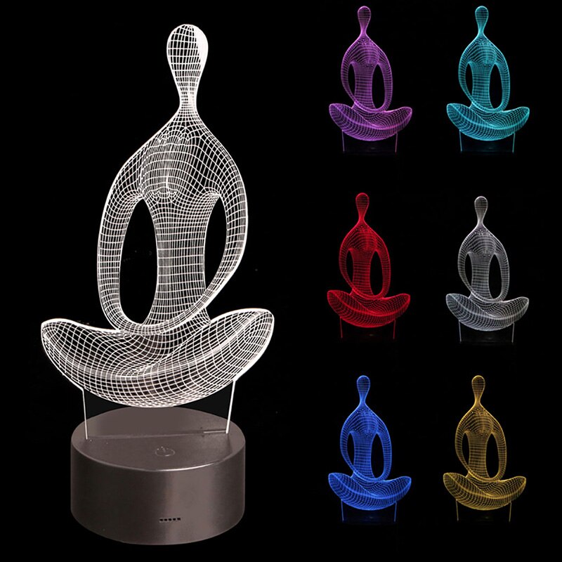 3D Illusion Yoga Meditatie Nachtlampje 7 Kleur Change Led Desk Tafellamp Speelgoed Room Lights Decor