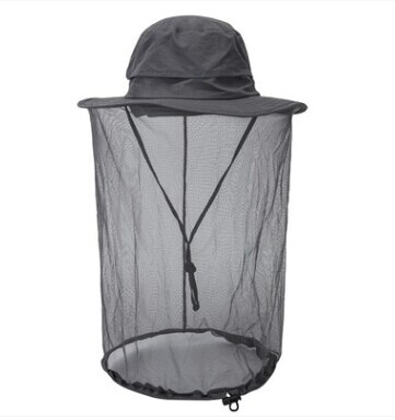 Mosquito cabeza sombrero de sol red Bug Bee protección de malla de pesca al aire libre hombres mujeres gorras gorra parasol al aire libre cubierta de cabeza de cuello único: Gris oscuro