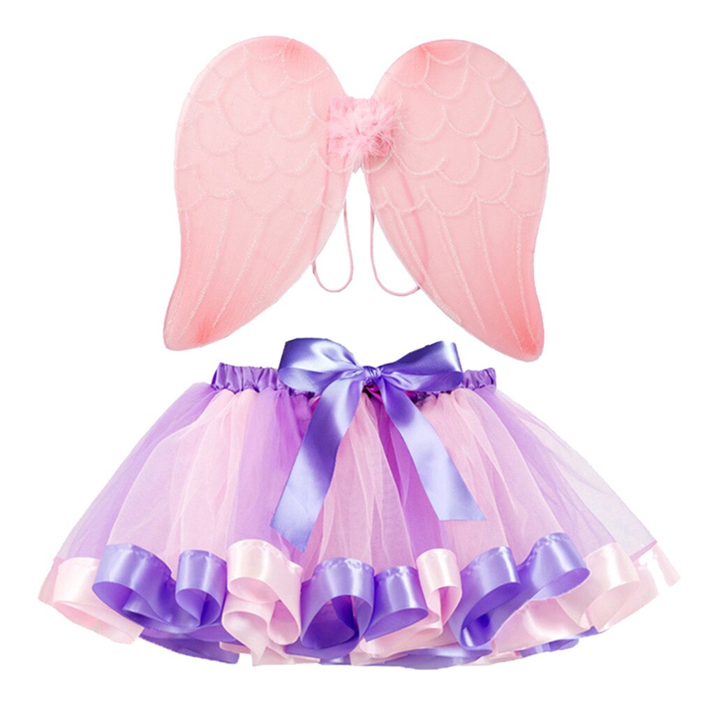 Kids Girls Tutu Christmas Party Dance Ballet Toddler Costume Skirt+Wing Sets Xmas Children's Outfits Festival For Kids: L