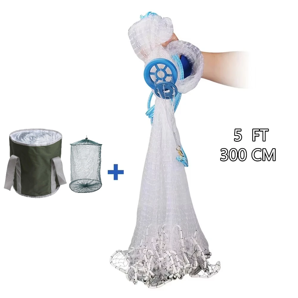 Rete da pesca americana in acqua salata con piombo in zinco e secchio impermeabile 3/4/5/6/7/8/9/10Ft raggio lancio rete da pesca trappola per esche: Rosso