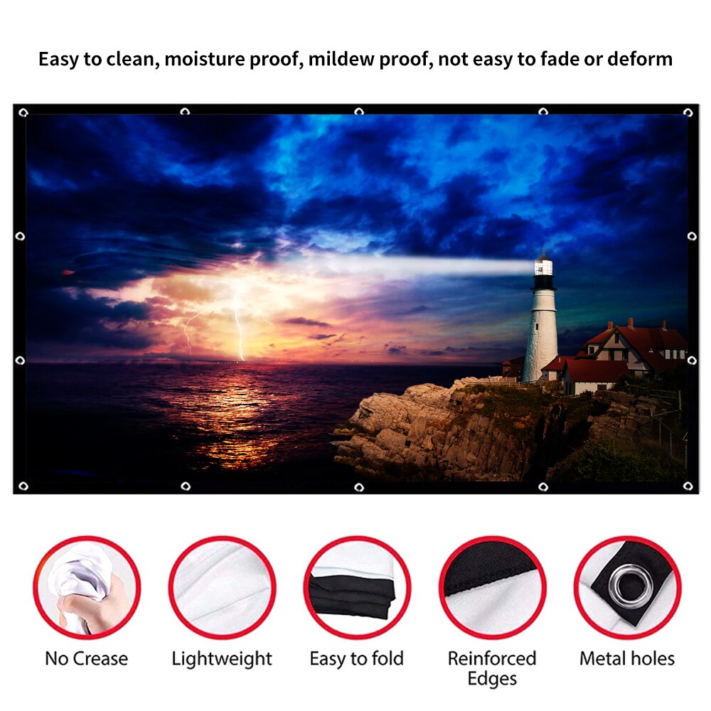 Foldable Projection Screen 150 inch Projection Screen Portable 16:9 Polyester Projector Screen for Home Office KTV