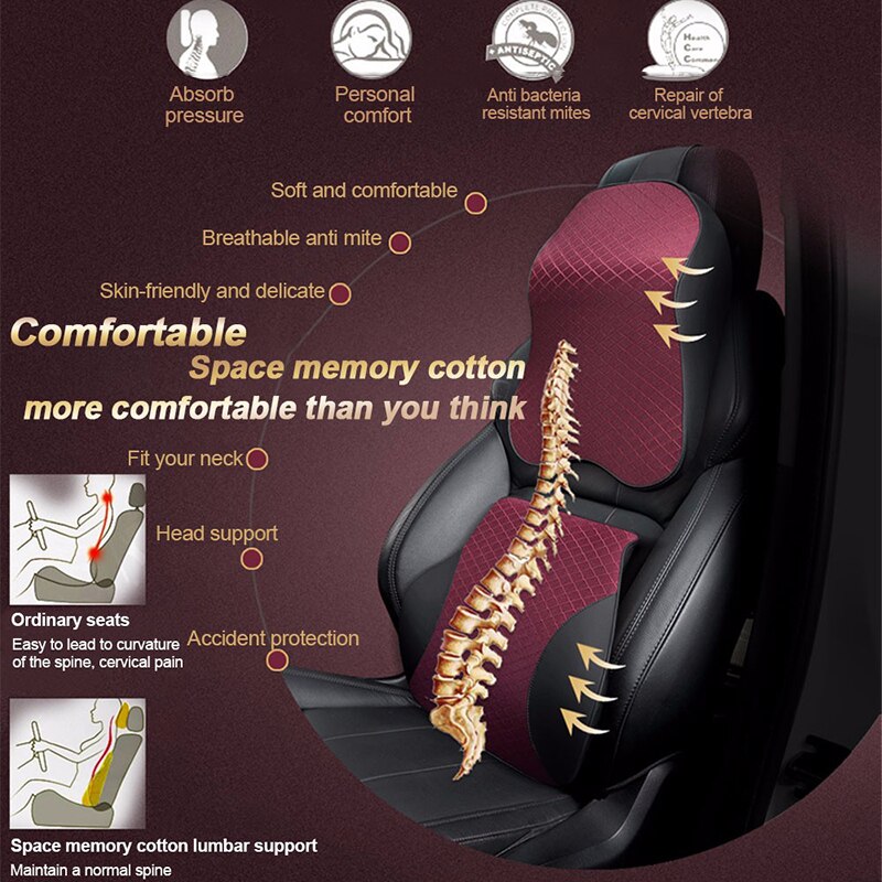 Sædeunderstøtter 3d hukommelseskum bilhalspude pu læder talje hvile pude sæde ryglæn lændehynde til biltilbehør