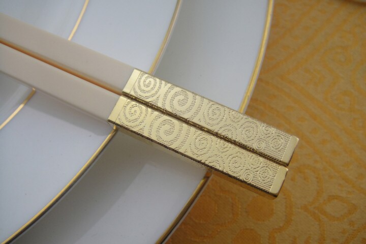 1 pair Ivory silver Japanese style chopsticks: Gold