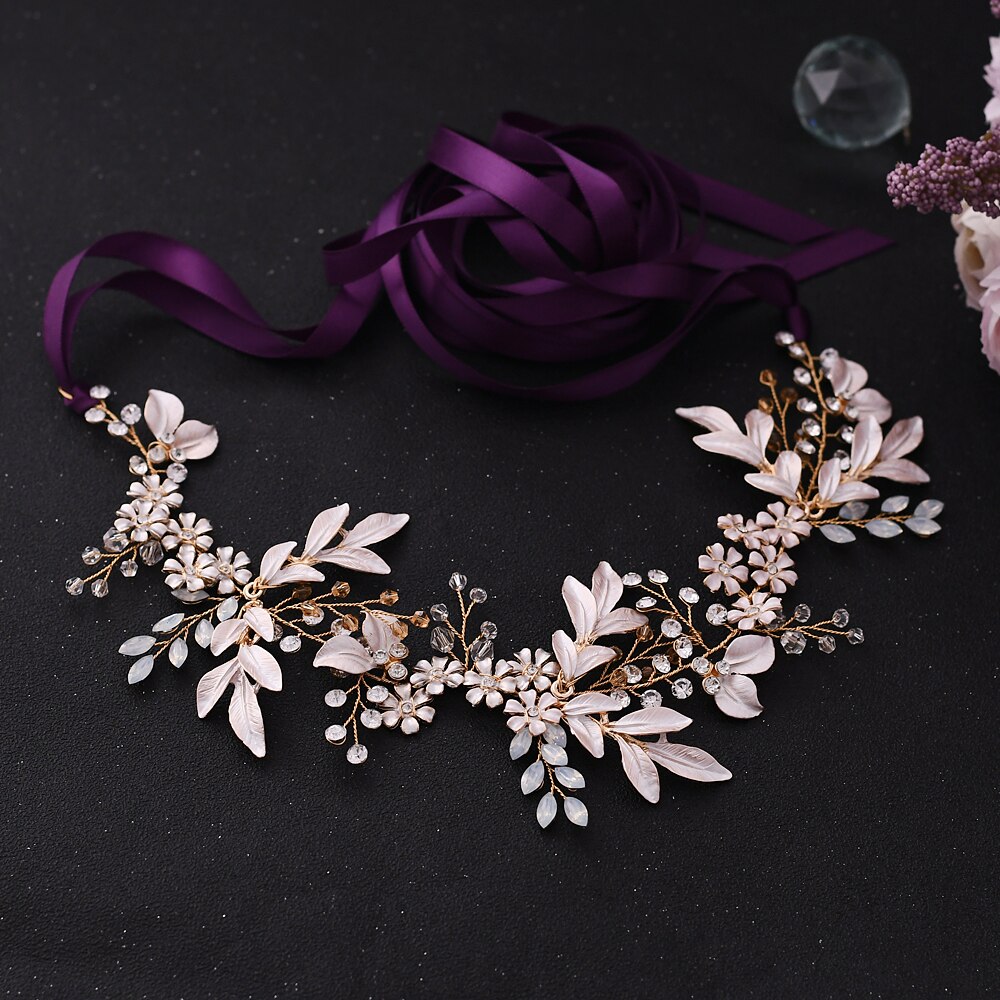 Trixy  sh278- g champagne gouden riem trouwriemen strass riemen bruidsjurk riem bruiloft accessoires bruidssjerp bruidsriem: Paars lint