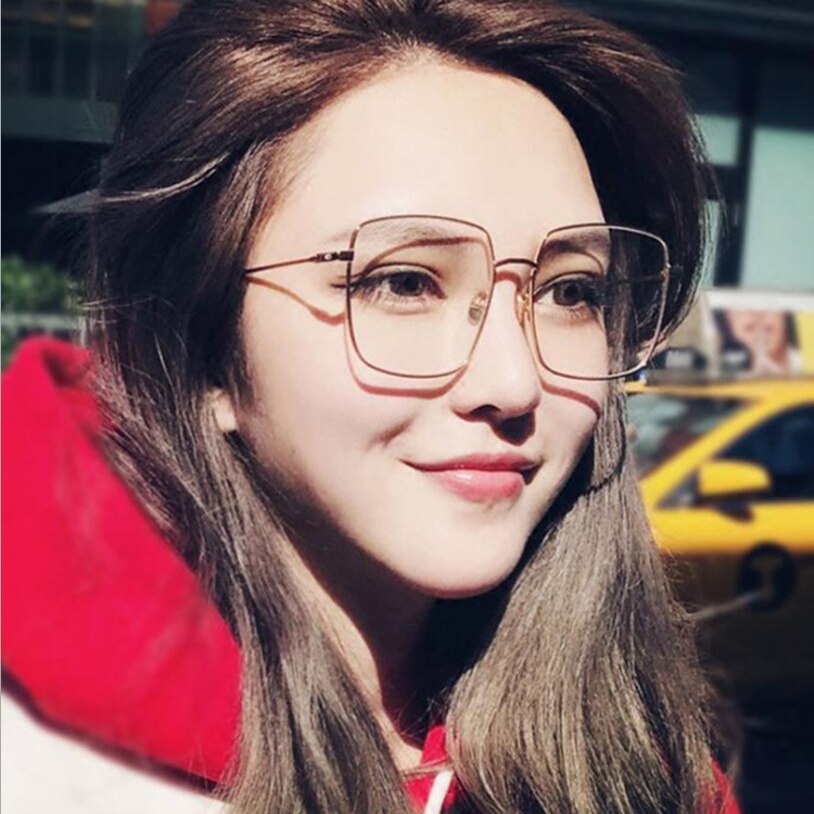 Gafas planas de Metal grande y cuadrado, gafas transparentes para mujer, montura de prescripción, montura de gafas, gafas de protección contra luz azul
