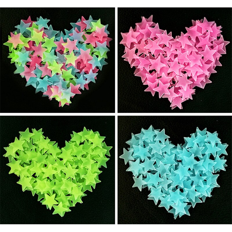 100pcs/bag 3cm Glow in the Dark Toys Luminous Star Stickers Bedroom Sofa Fluorescent Painting Toy PVC Stickers for Kids Room